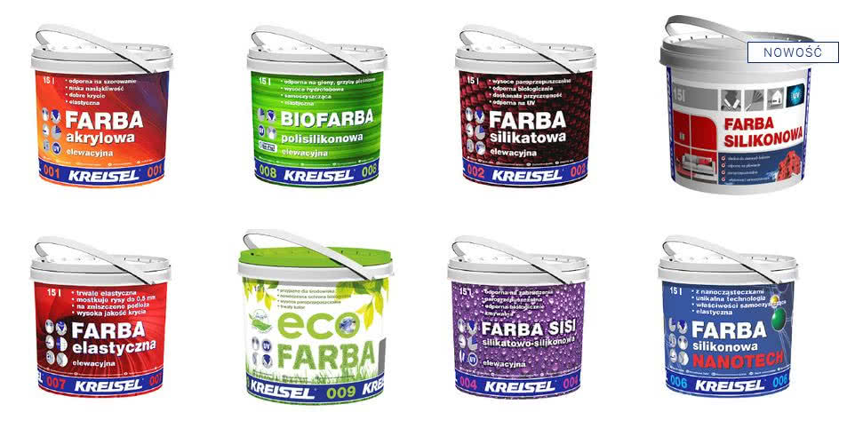 Wybrana oferta farb elewacyjnych (fasadowych ) KREISEL